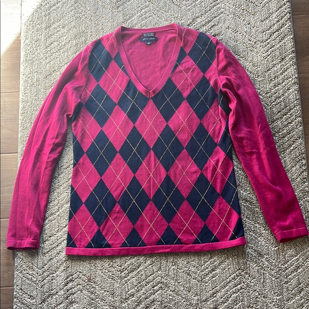 Women's Argyle Sweater - Pink and Black